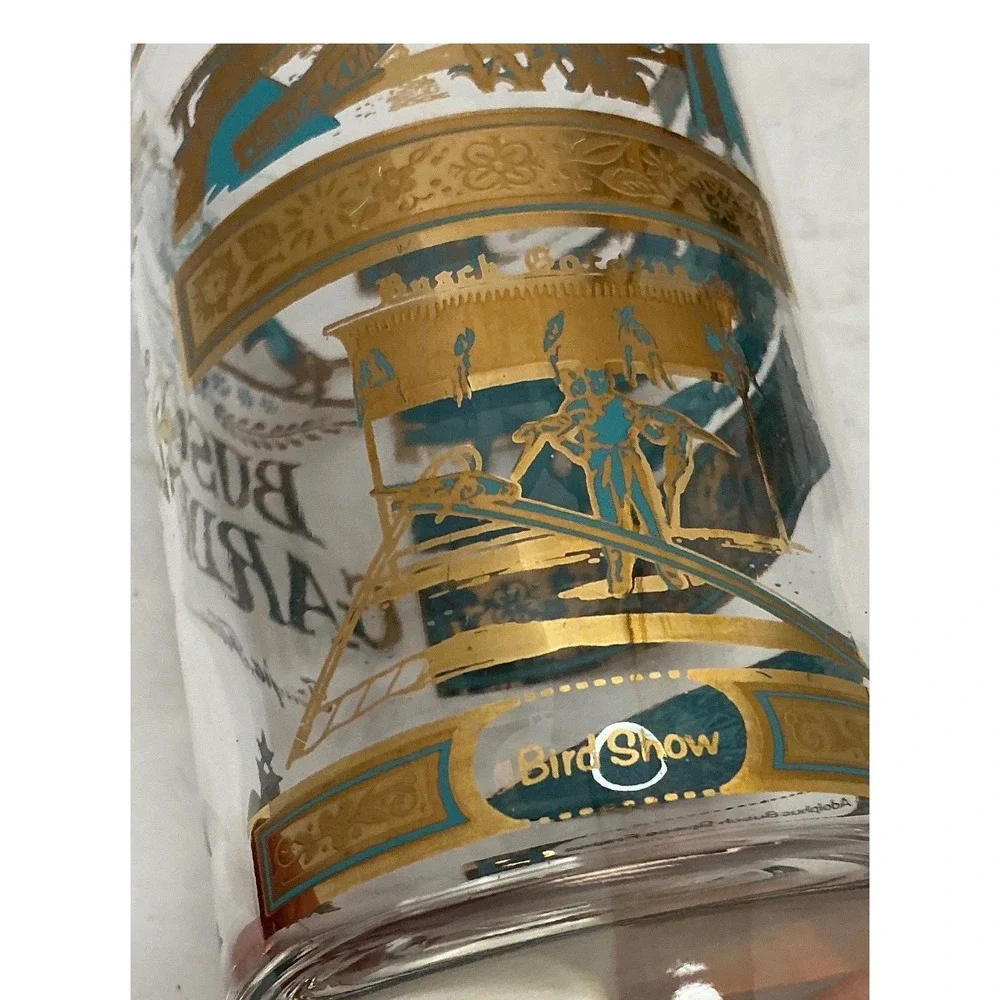 Vintage Souvenir Highball Glasses Busch & Bellingrath Gardens Gold Teal